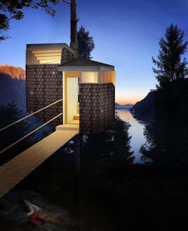 Tretopphytter, Odda - "3-fase varmere til kjøkken og bad i tretopphytter...